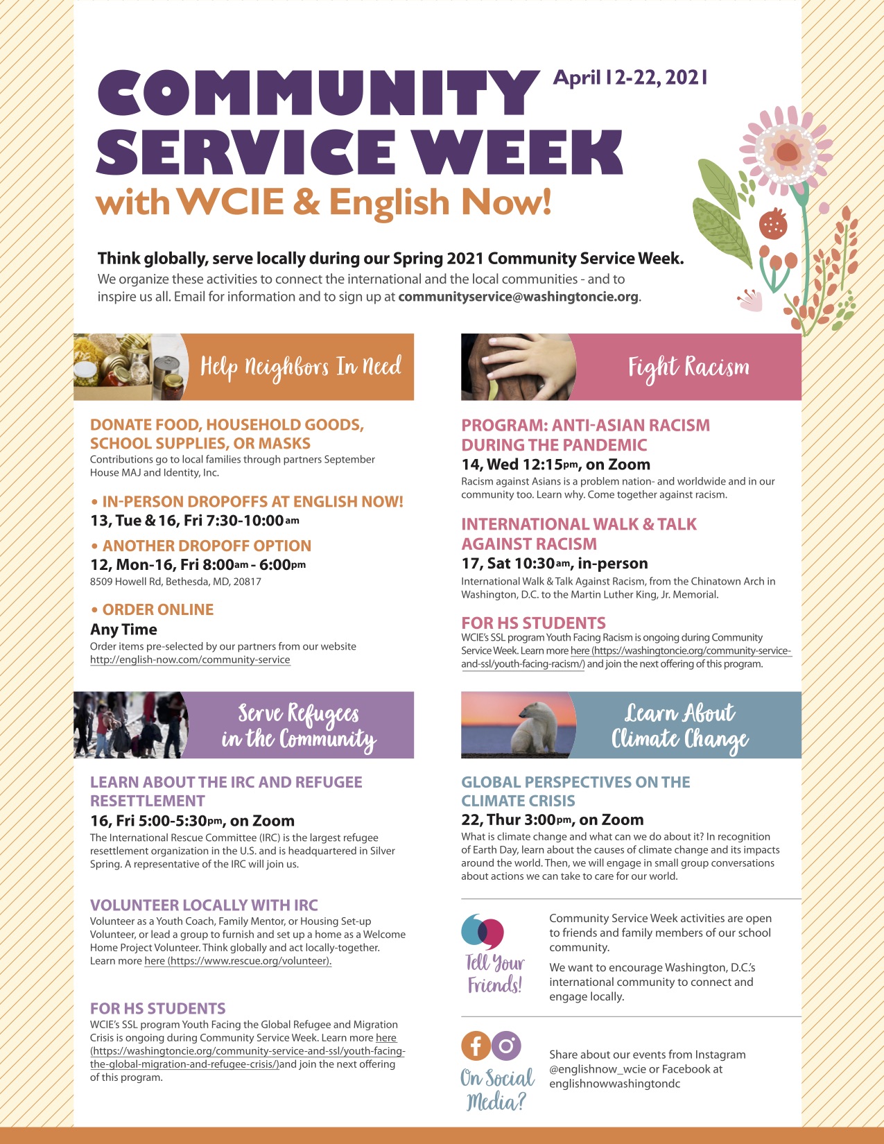 Community Service Week schedule